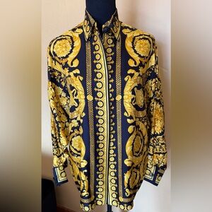 Ganni Versace Vintage Black and Yellow Patterned Shirt